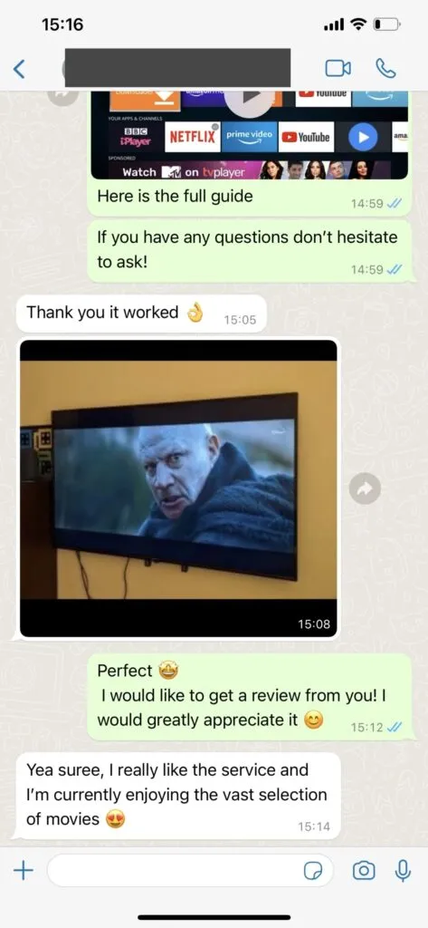 Depoimento real no WhatsApp: Lucas elogiando ativação rápida e canais de futebol Premiere 4K sem travar